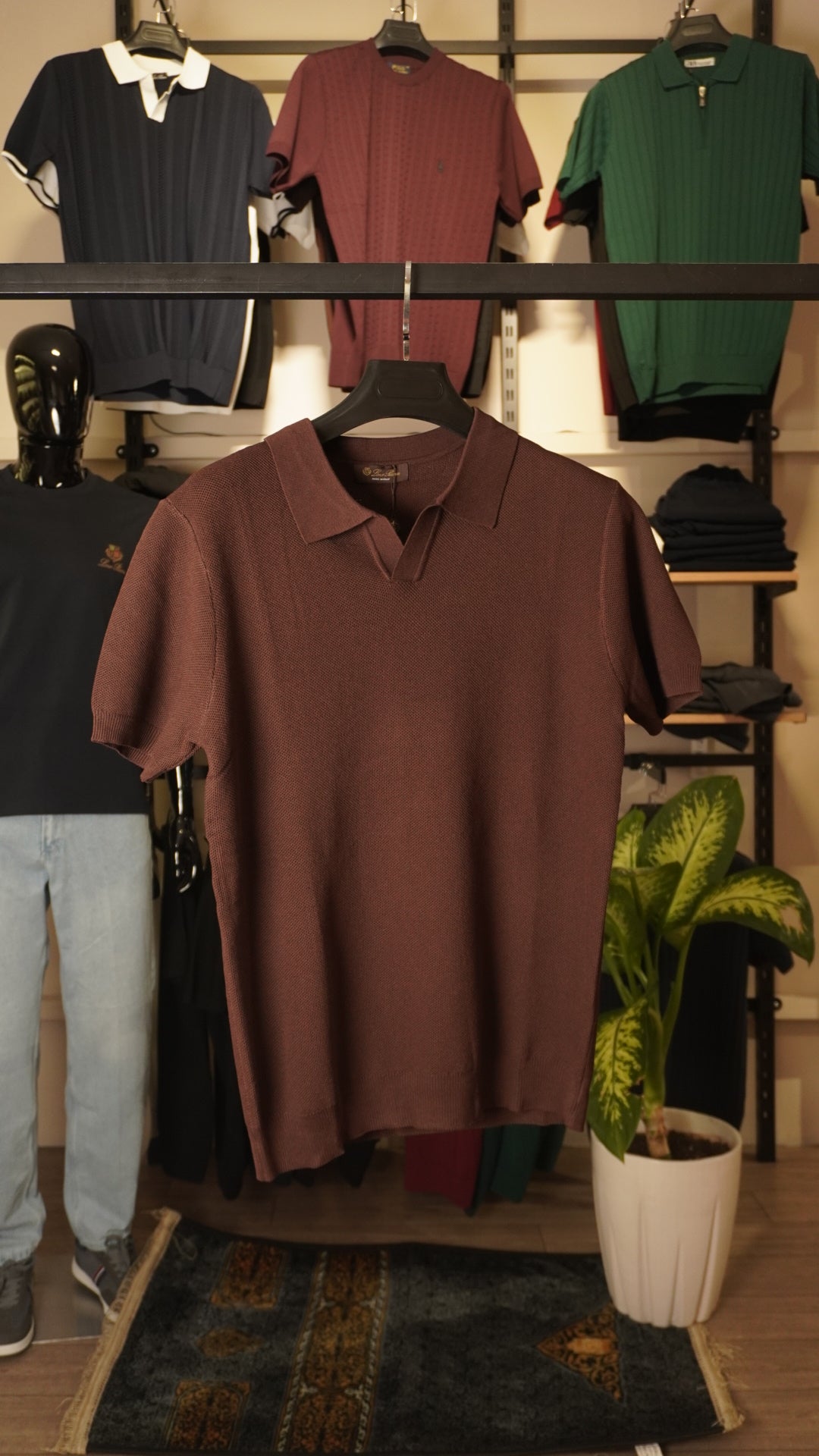 Brown Loro Piana Polo Colar