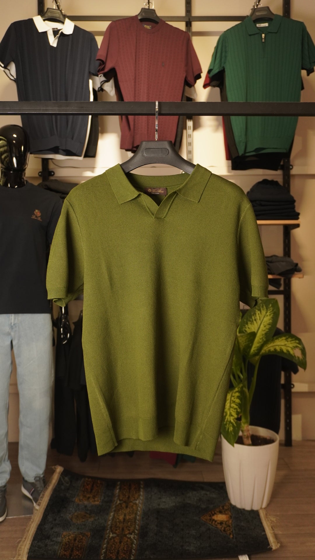 Green Loro Piana Polo Colar