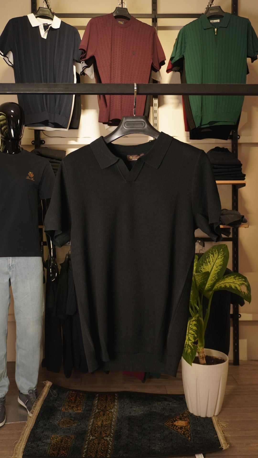 Black Loro Piana Polo Colar