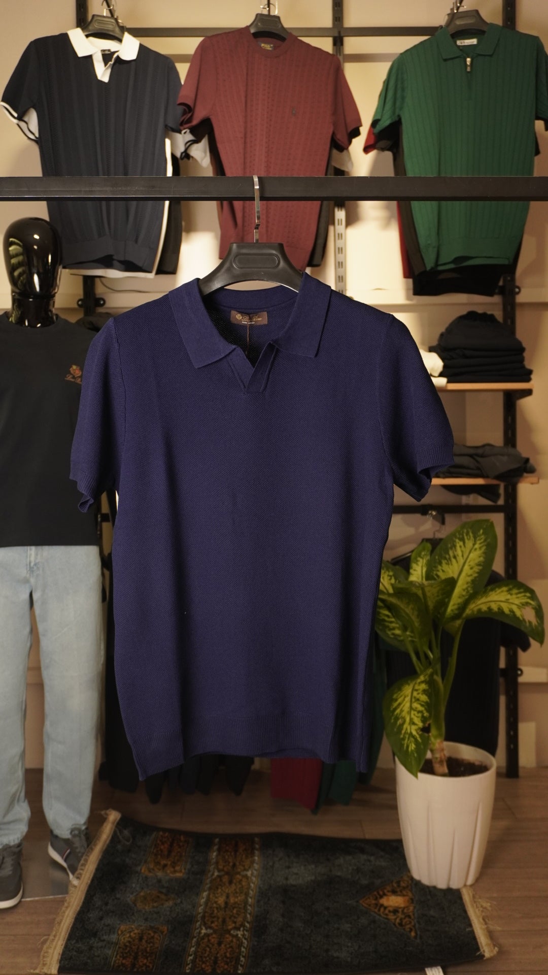 Navy Blue Loro Piana Polo Colar
